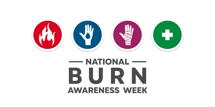National Burn Awareness Week. Fire, hand and plus icon. Great for cards, banners, posters, social media and more. White background. - Powered by Adobe