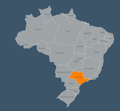recommend clip art: Map of brazil Highlighting São Paulo with Labeled Provinces