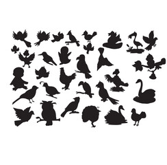 Cute cartoon vector different types birds silhouette icons