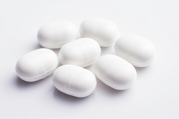 White medical pill on a clean white background, perfect for pharmaceutical and healthcare concepts.