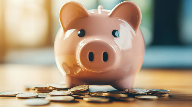 Broken piggy bank with coins scattered around, symbolizing financial struggle and the need for careful budgeting and saving.