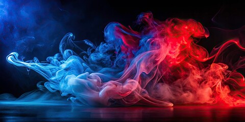 Stunning Silhouette Photography of Artificial Smoke in Red and Blue Light on a Black Background, Capturing the Essence of Darkness and Light Contrast