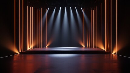 Illuminated Minimalist Stage Design with Striking Neon Lighting and Contemporary Ambiance for Artistic Performance and Theatrical Showcases