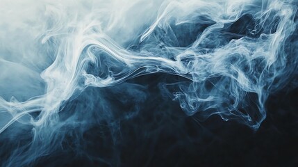 Abstract blue and white smoke swirls on black background.