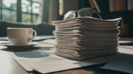 Piling legal documents on a wooden table symbolizes meticulous attention to detail and the importance of precision in legal matters