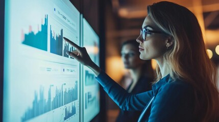 Innovative Business Analytics: A Close Look at Professionals Analyzing Data and Strategic Charts in a Dynamic Work Environment for Insight-Driven Decisions and Market Growth