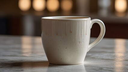 Cozy Coffee Scene with Steaming Cup, Wooden Table, and Soft Light V7