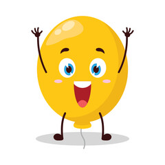 cute rise hand happy expression of yellow balloon cartoon character