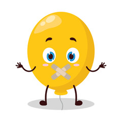 cute shut up expression of yellow balloon cartoon character mouth closed with plaster