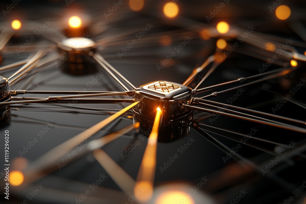 Poster a complex network of glowing nodes and connections, illustrating a futuristic concept with advanced 
