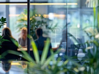 Blurry Office Meeting Through Glass