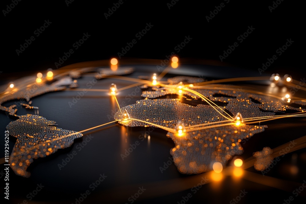 Aufkleber a digital representation of the world map, featuring glowing network lines and nodes, depicting glob