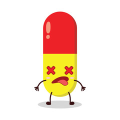 cute fainted expression of drug capsule cartoon character