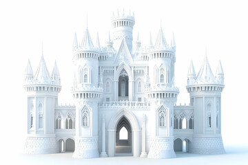 Obraz premium A detailed white castle with towers and arches, designed for fantasy or architectural concepts.