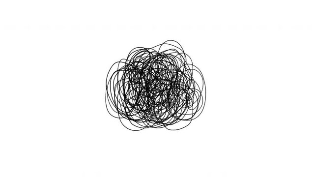 Tangled grunge round scribble, random chaotic lines