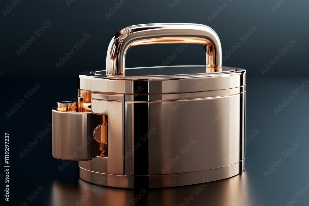Poster the image presents a highly polished and sleek padlock, exemplifying advanced security and modern de