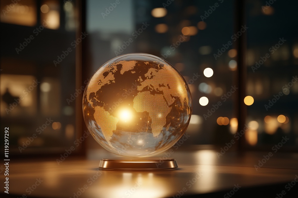 Poster a glowing globe symbolizing global connectivity, highlighting advancements in technology and communi