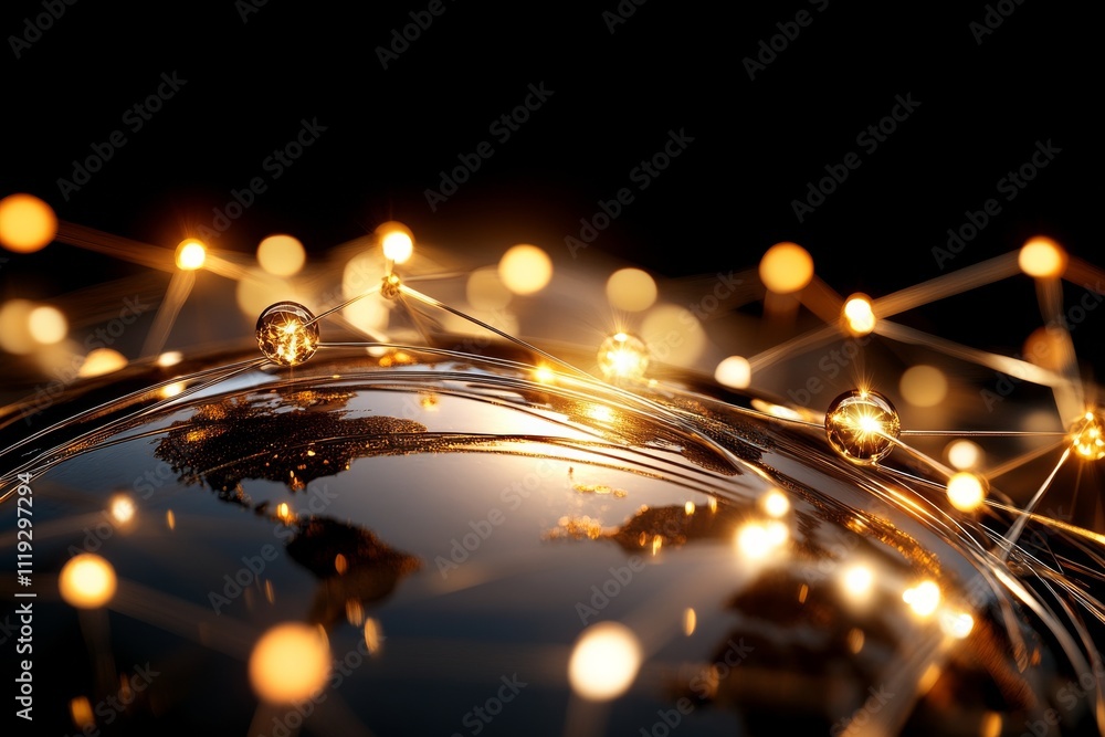 Aufkleber a shining globe with glowing golden networks symbolizes worldwide connectivity and the interlinked n