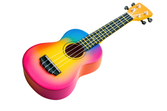 Rainbow Ukulele: Vibrant, colorful ukulele in a rainbow ombre design. Perfect for summer vibes, music, and fun. 
