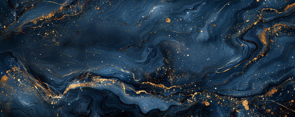 Fototapeta premium Abstract blue marble backdrop featuring rich navy tones with subtle gold flecks, creating a luxurious and contemporary feel in HD clarity.