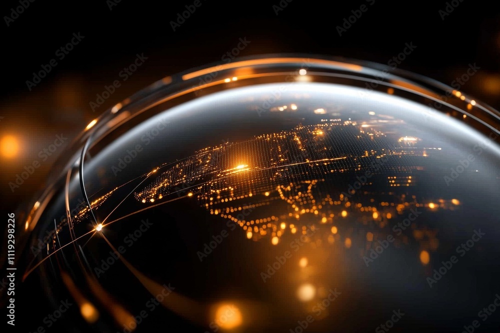 Poster a close-up view of a digital earth with illuminated circuits, encapsulating technology, connectivity