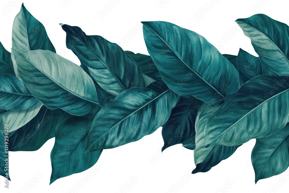 Aufkleber emerald green leaf border: a seamless pattern of lush, teal-toned leaves forms an elegant border, pe
