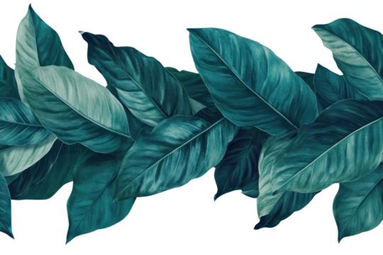 Emerald Green Leaf Border: A seamless pattern of lush, teal-toned leaves forms an elegant border, perfect for adding a touch of nature to any design project.