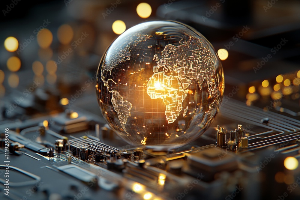 Aufkleber a glowing globe representing global connectivity and digital communication rests on an intricate cir