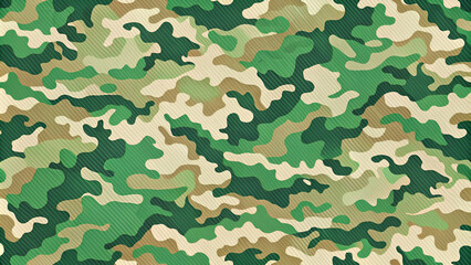 Fototapeta premium A seamless camouflage pattern featuring varying shades of green and brown, suitable for military or outdoor design themes.