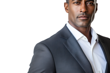 Confident Professional: A handsome black man in a crisp suit exudes confidence and charisma, his gaze intense and direct. His powerful presence is a testament to success, ambition, and leadership.  