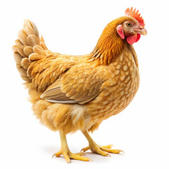 Fototapeta premium A hen displayed on a white background, showcasing its soft feathers and characteristic