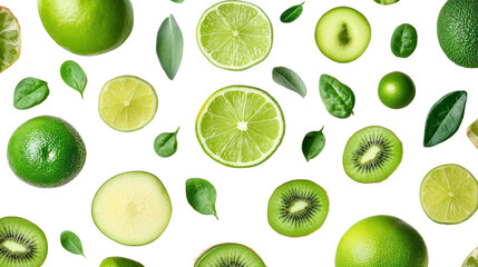 Zesty Citrus Burst: A vibrant and refreshing pattern of limes, kiwi, and leaves. Perfect for adding a touch of zesty freshness to your designs. 