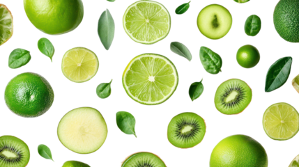 Zesty Citrus Burst: A vibrant and refreshing pattern of limes, kiwi, and leaves. Perfect for adding a touch of zesty freshness to your designs. 