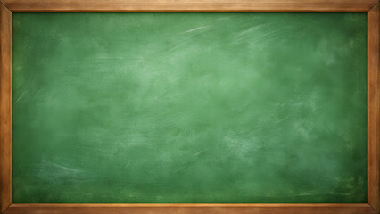 A clean green chalkboard framed in wood, ideal for writing or teaching, reflecting a classic educational environment.