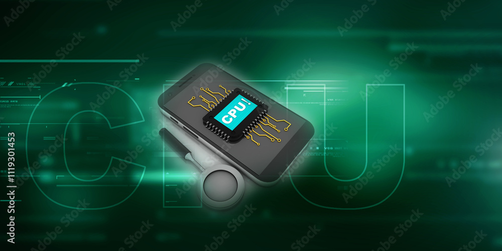 Aufkleber 3d rendering microchips with mobile phone