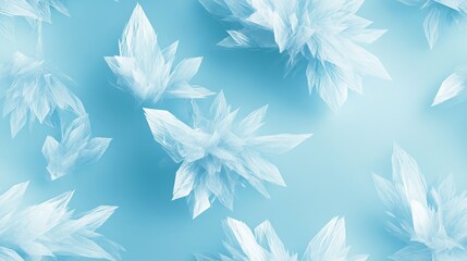 Abstract ice flower formations on a soft blue background, symbolizing winter beauty and crystalline elegance