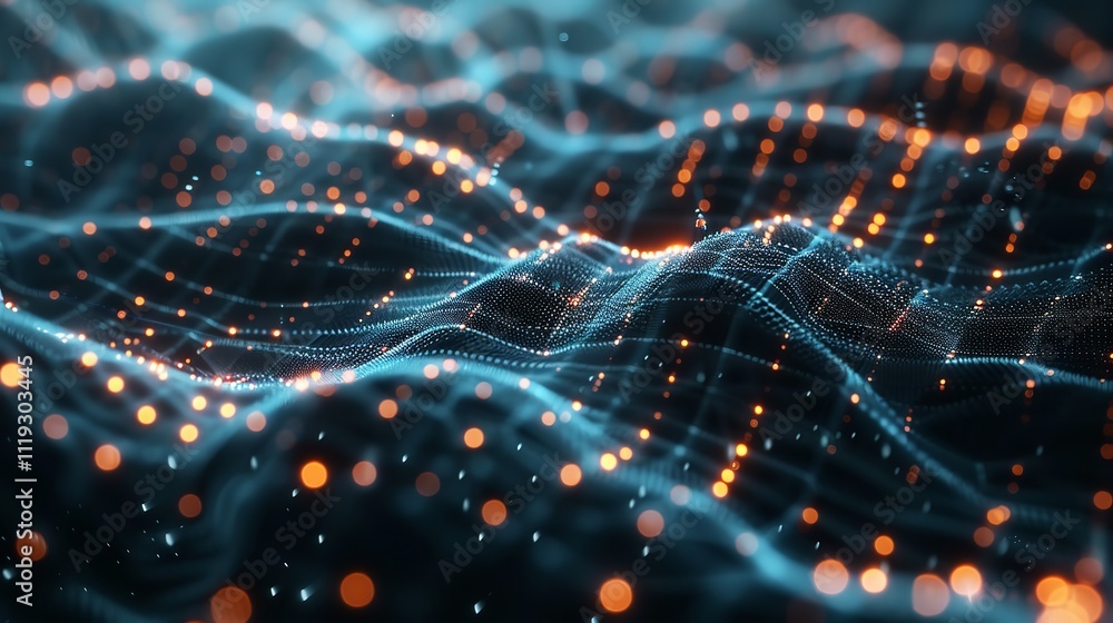 Poster abstract background with a network grid and particles connected