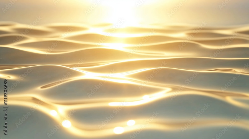 Poster sunlight reflecting on tranquil water surface creating a serene atmosphere at dawn
