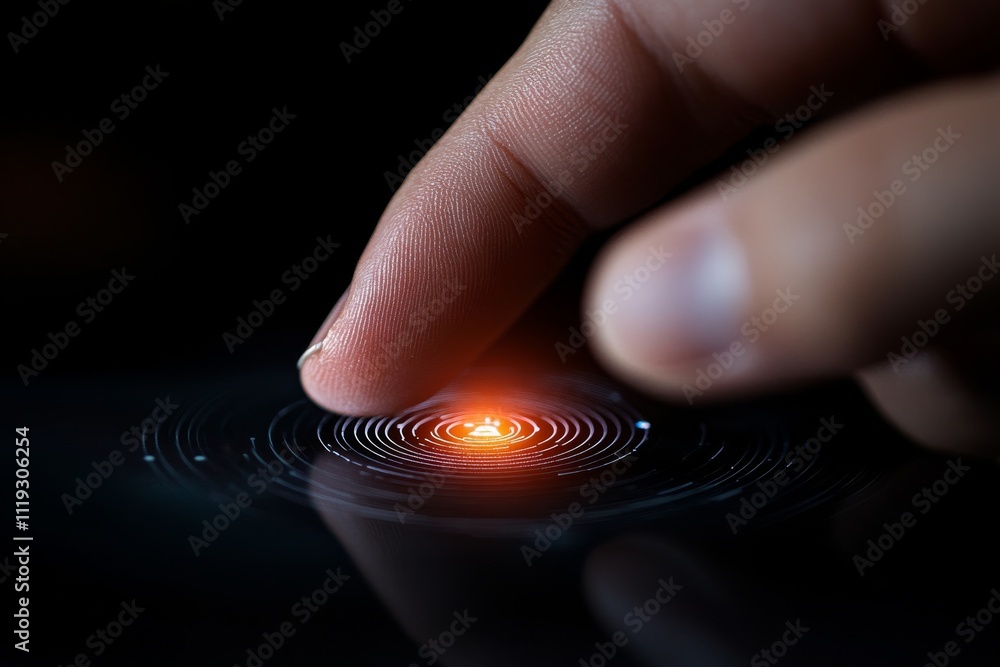 Poster a single finger making contact with a glowing digital interface, exemplifying the seamless interacti