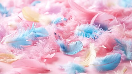 Colorful Soft Feathers on Pastel Background for Creative Designs