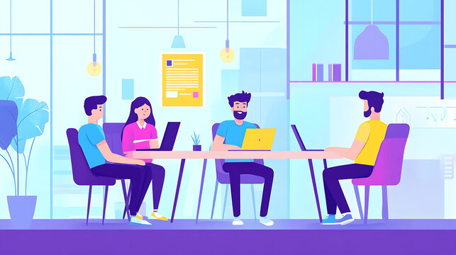 Startup employees engaged in teamwork to achieve goals in a productive office setting 