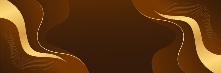 Abstract dark brown luxury banner background with gold lines. Elegant wave modern wallpaper. Suitable for templates, banners, sales, ads, events, web pages, and headers