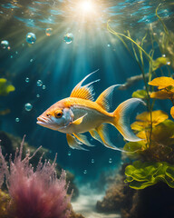 Fototapeta premium underwater world, colorful fish, fish swimming, ocean life, vibrant fish, marine life, coral reef, tropical fish, sea creatures, underwater scene, aquatic animals, colorful ocean, fish in water, ocean