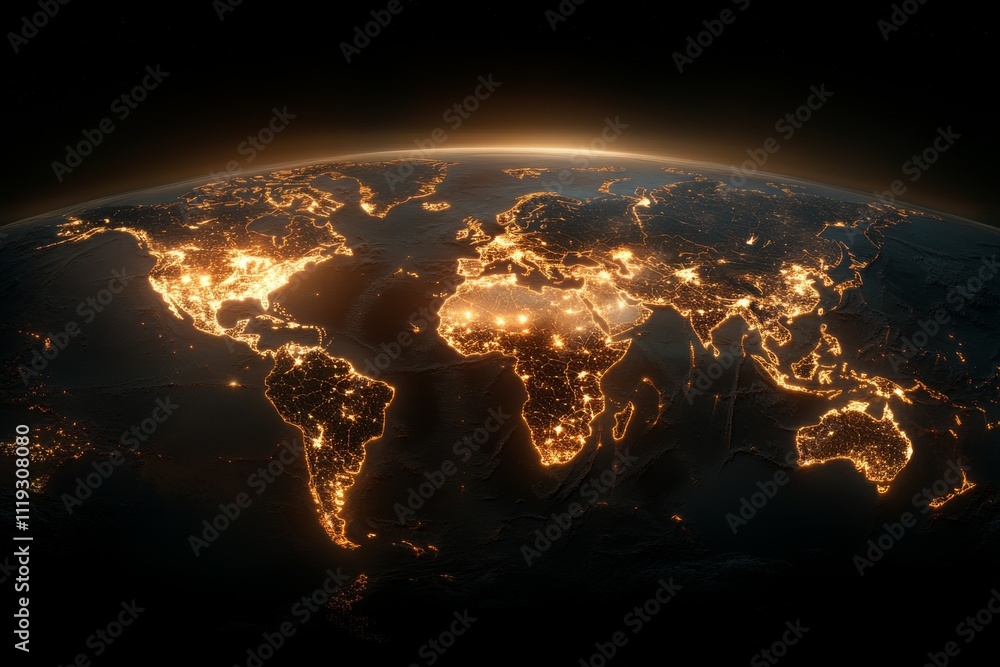Poster a stunning view of earth from space highlights glowing global connections, emphasizing the extensive