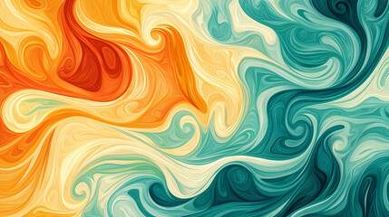 Obraz premium Abstract colorful swirl background in orange, yellow, and teal tones with copy space