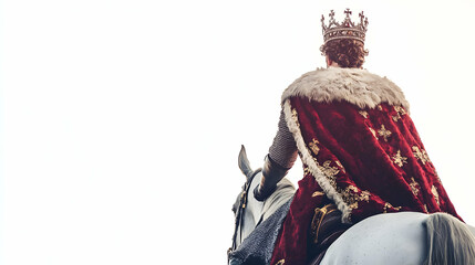 Obraz premium A regal figure on horseback, wearing a crown and a fur-lined cape, symbolizing royalty.