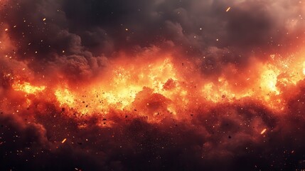 Naklejka premium Fiery Inferno Background Explosion Fire Smoke Burning Clouds Ashes