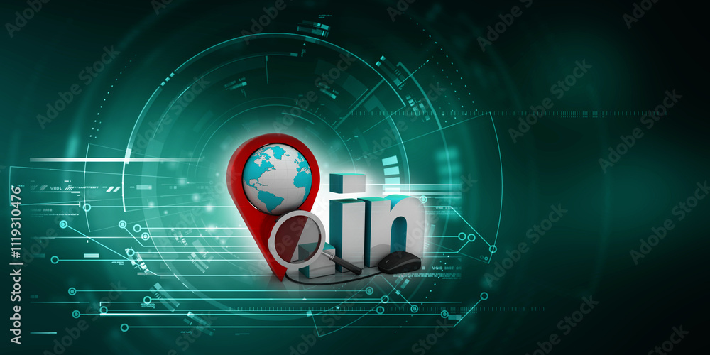 Poster 3d rendering globe with dot in near navigation sign
