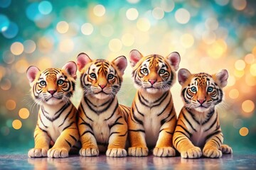 Adorable Cartoon Tiger Illustrations: Cute Baby Tigers, Bokeh Backgrounds