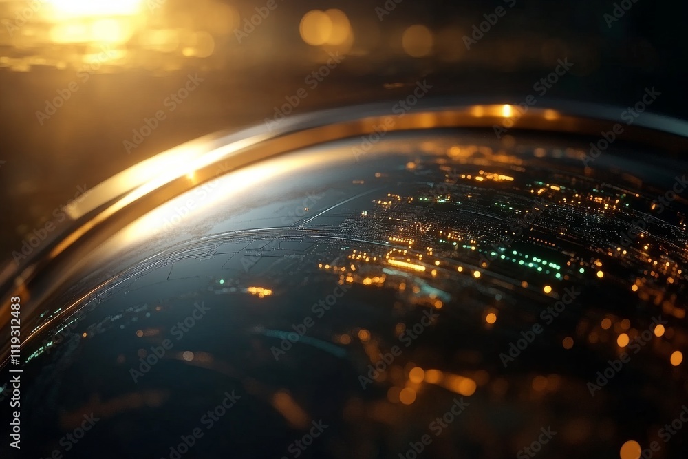 Aufkleber a digital representation of earth with glowing network lines covering the surface, resembling a futu